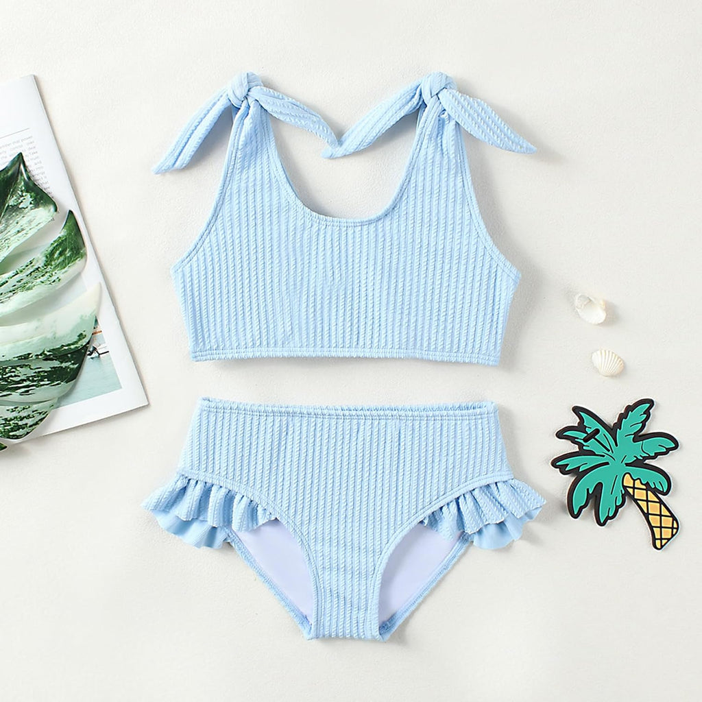 Toddler Girls Swimsuit 2 Piece Bikini Set Cute Textured Fabric Bow Bathing Suit Swimwear for Kids