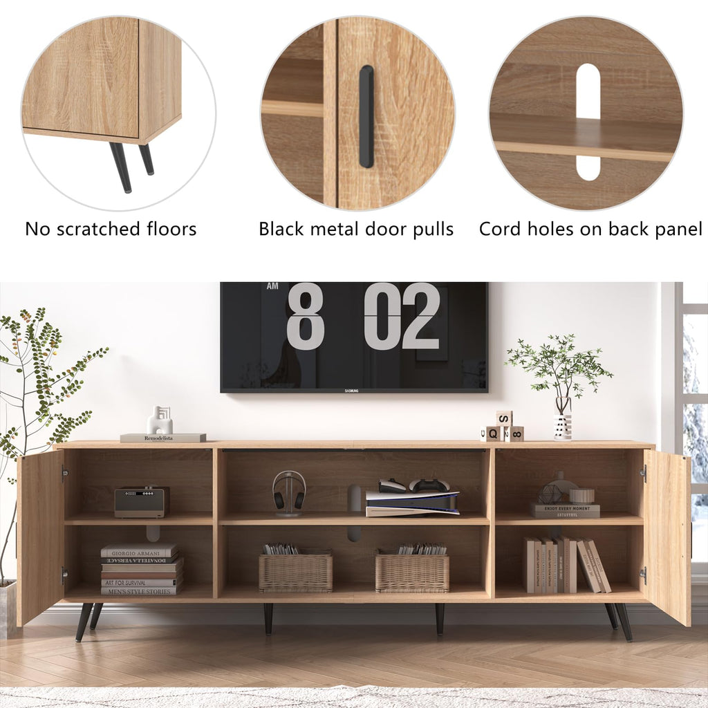 80 Inch Mid Century Modern TV Stand for 75 85 Inch TV, Wood TV Stand with Storage, Entertainment Center Bedroom, TV