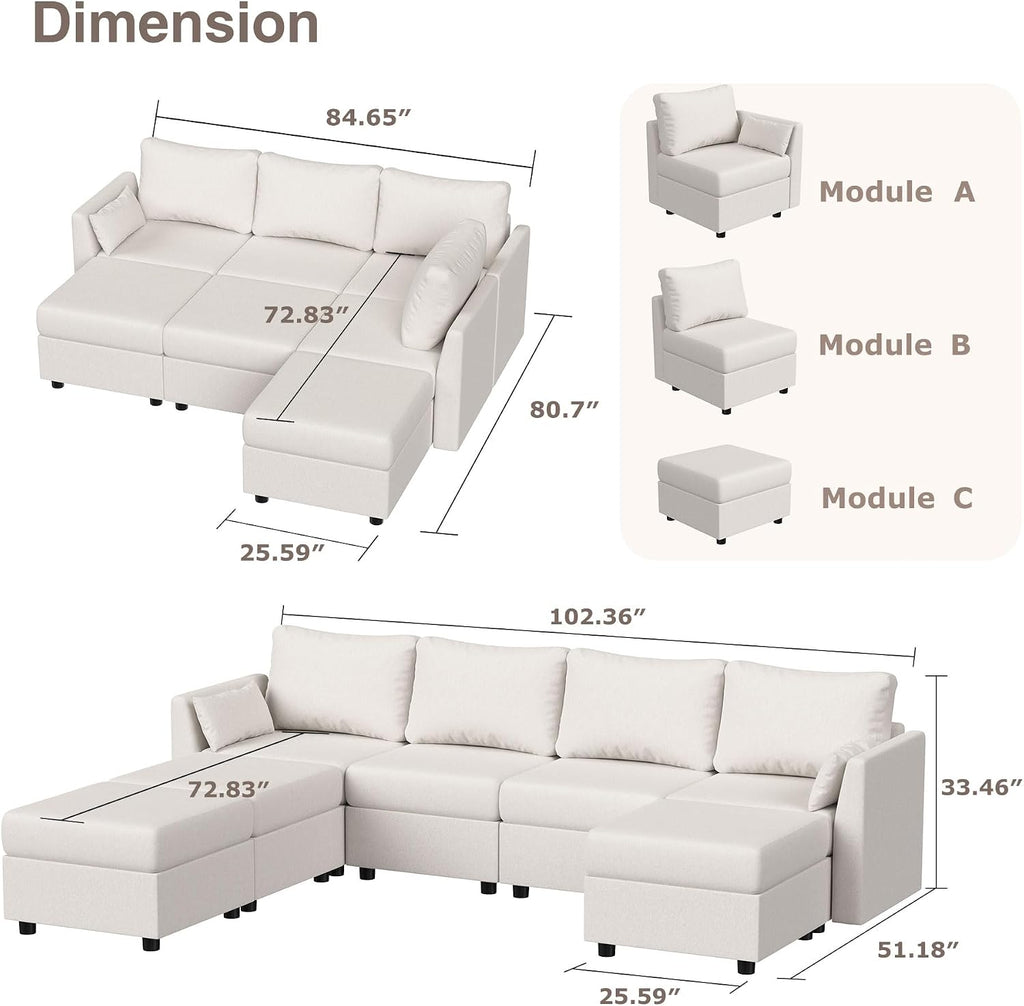 Modular Sectional Sofa Couches, Large Convertible Modular Couches with Storage