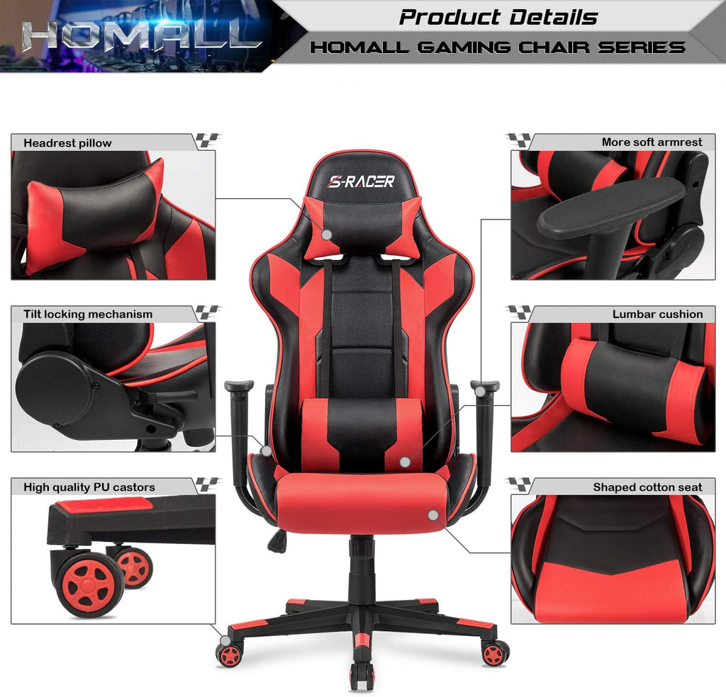 Gaming Chair, Office Chair High Back Computer Chair Leather Desk Chair Racing Executive Ergonomic Adjustable Swivel