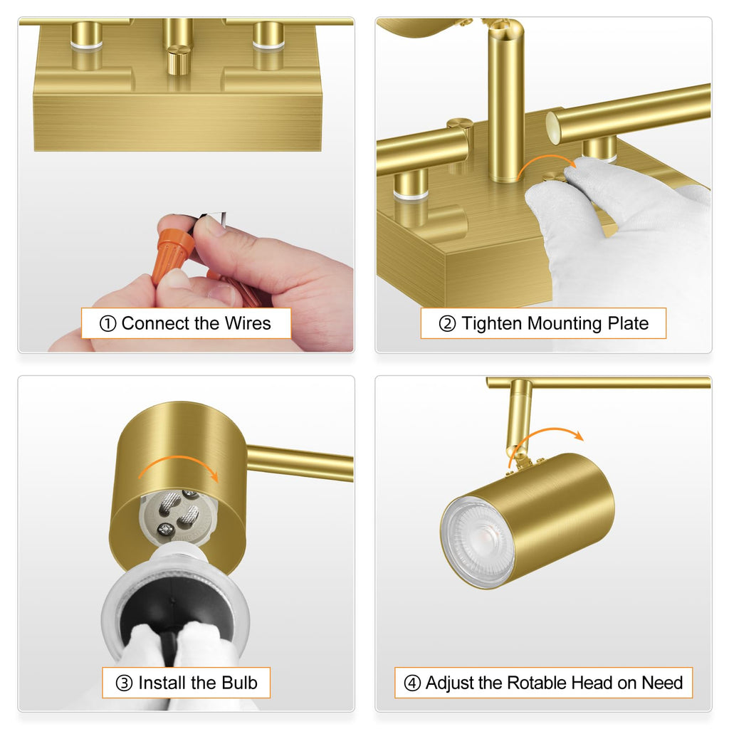 5 Light Track Lighting Fixtures Ceiling, Gold Kitchen Lighting Fixtures Ceiling, LED Track Lighting Kit, Rotatable