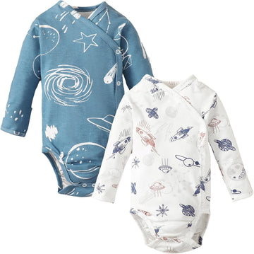 Baby Side Snap Bodysuit Kimono Onsies Boy Girl Pack 100% Cotton Basic Pattern Kimono Bodysuits