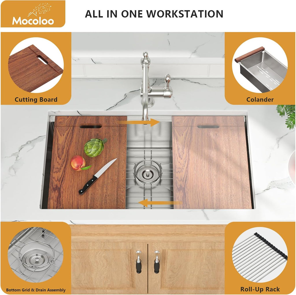 32 Inch Undermount Kitchen Sink - 32 x19 Kitchen Sink 16 Gauge Stainless Steel Deep Single Bowl Handmade Under