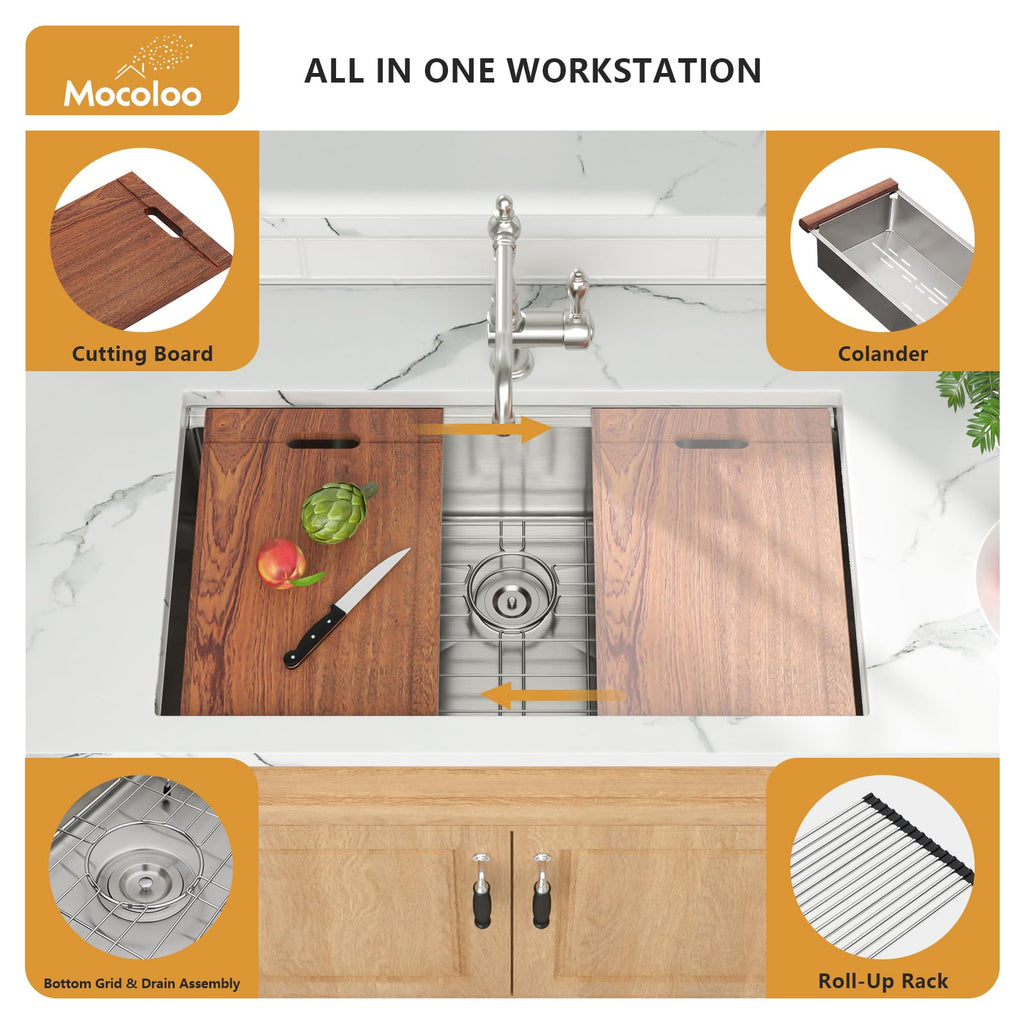 33 Undermount Kitchen Sink - 33 x 19 Undermount Sink Workstation Stainless Steel Kitchen Sinks 16 Gauge Single Bowl