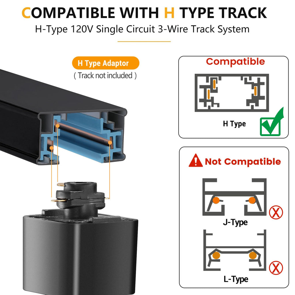 LED Track Lighting Heads H Type Track Light Heads Dimmable, 2000K 3000K 4000K 5000K 6000K Adjustable