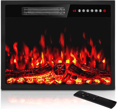 23 inch Electric Fireplace Insert Heater, Recessed Mounted Fireplace with Remote & Control Panel
