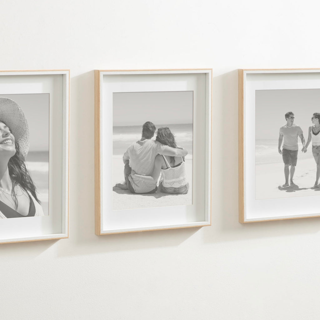Gibson Modern Wall Picture Frame Set of 3; 14x18 matted to 11x14; White and Natural; Modern Three-Piece Frame Set for