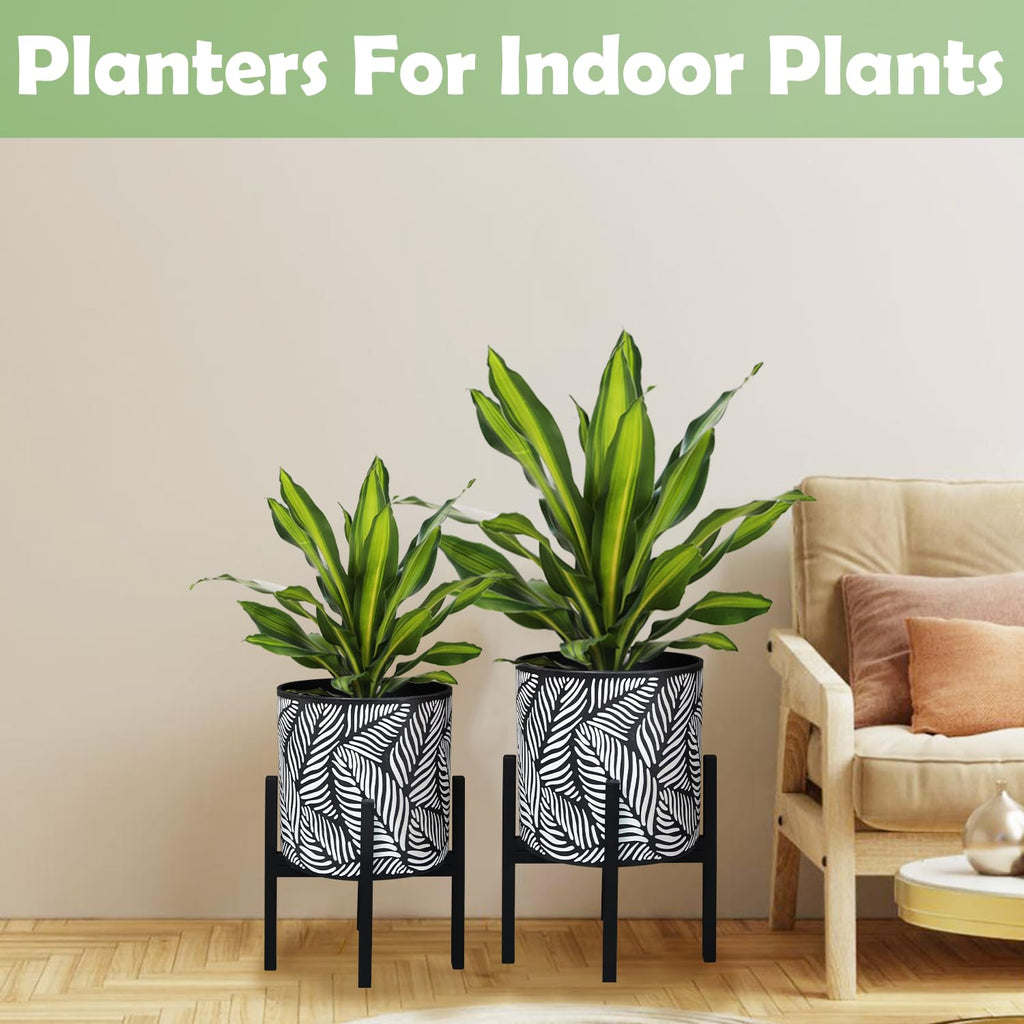 10 & 12 Inches Flower Plant Pot with Stand Set of 2 with Drainage Holes