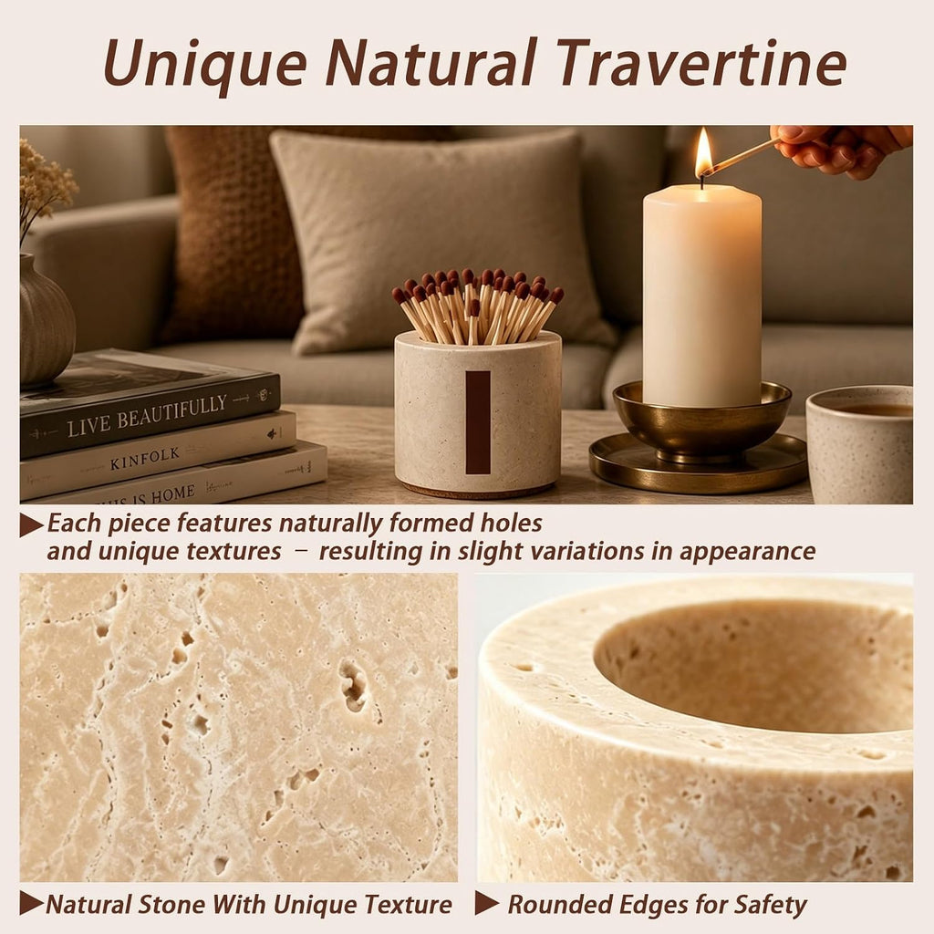 Travertine Match Holder with Striker: Decorative Match Holder