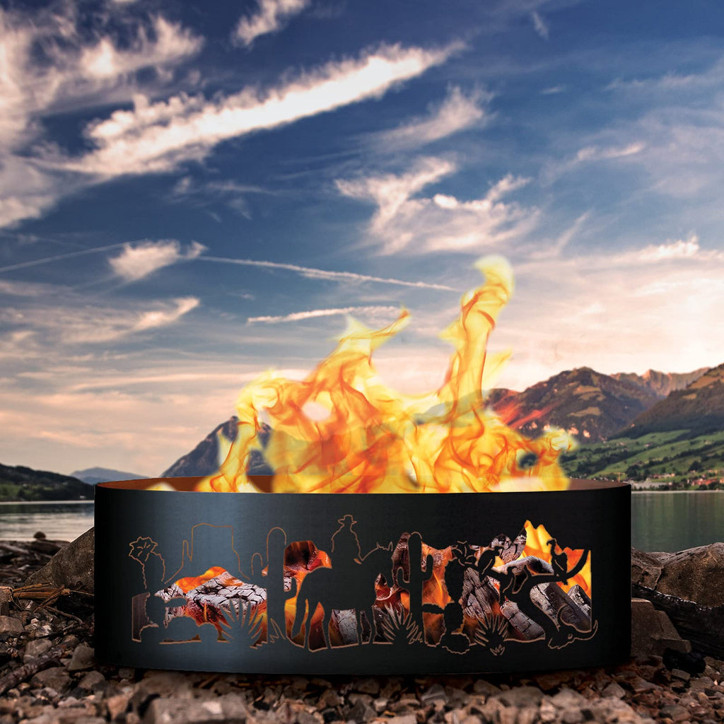 Southwest Unpainted 12 in. Tall 30 in. Diameter Outdoor Fire Ring with Fire Poker - 30 x 30 x 12 in.