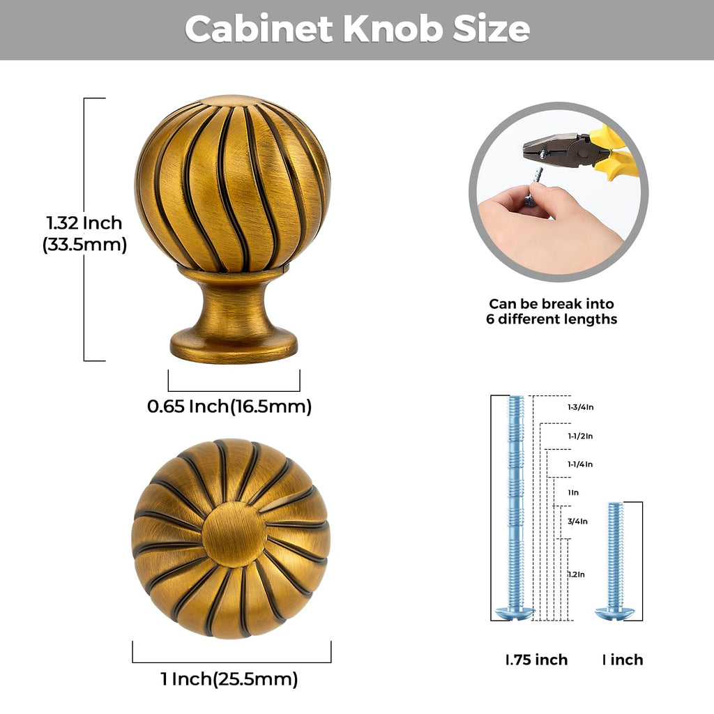 4 Pack Brushed Brass Cabinet Knobs, 1 Inch Round Dresser Drawer Knobs