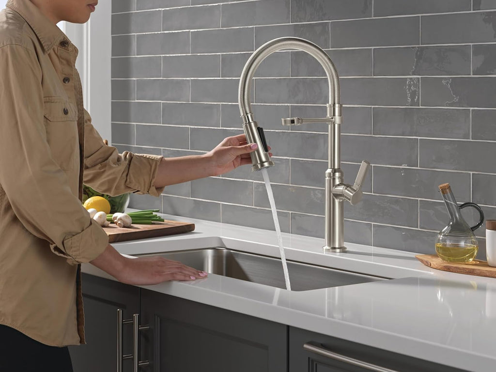 Rhett Pro Style Commercial Kitchen Faucet with Pull Down Sprayer, Brushed Nickel Single Hole Kitchen Sink Faucet