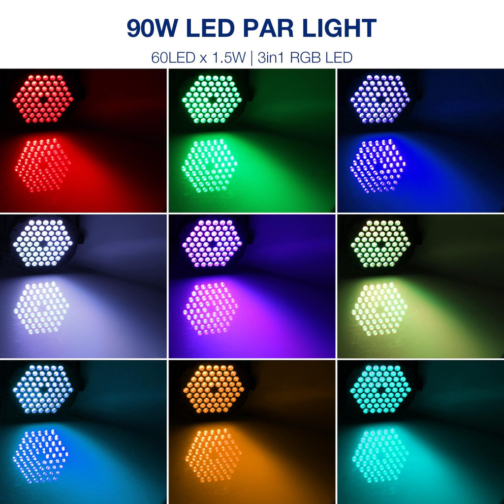 90W 60LED Dimmable Stage Par Light by Remote & DMX Control - 2Pack