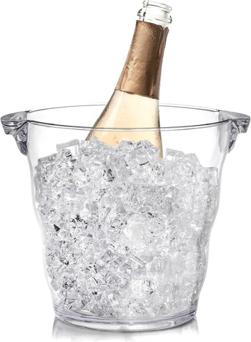 Ice Bucket, 4 Liter Plastic Champagne Bucket Chiller, Thick Clear Beverage Tubs with Handle, Thick Wine Cooler Bucket