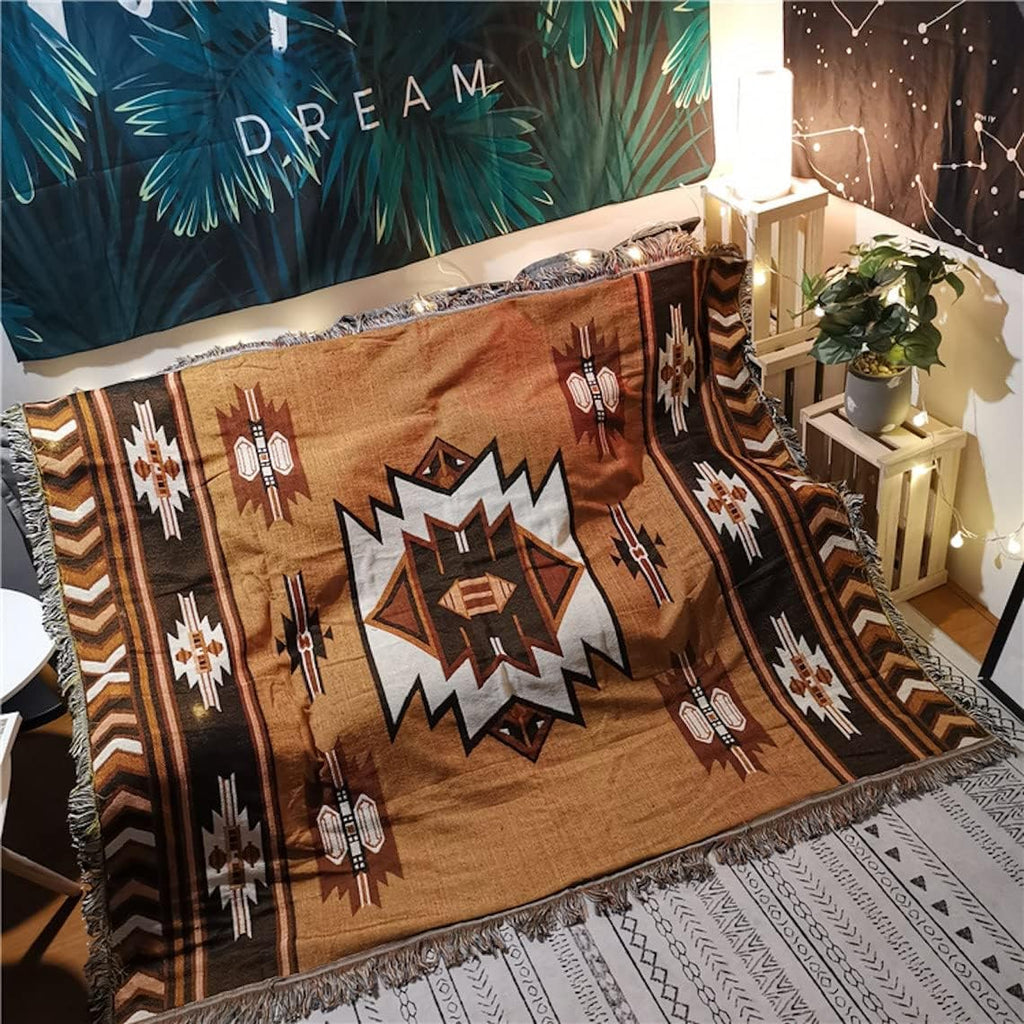 Aztec Throw Blanket Native American Blanket Southwestern Boho Decor Reversible Woven Tassels Mexican Blankets and Throws