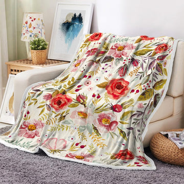 Floral Throw Blanket Vintage Floral Fleece Blanket | Soft, Flannel, Warm, Boho Botanical Flower Fleece Throw Blanket