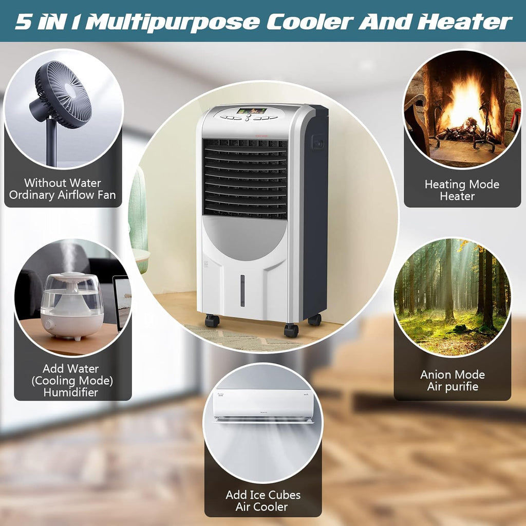 Air Cooler and Heater, 5-in-1 Portable Evaporative Air Cooler w/Anion Function, 8H Timer, 3 Modes & 3 Speeds