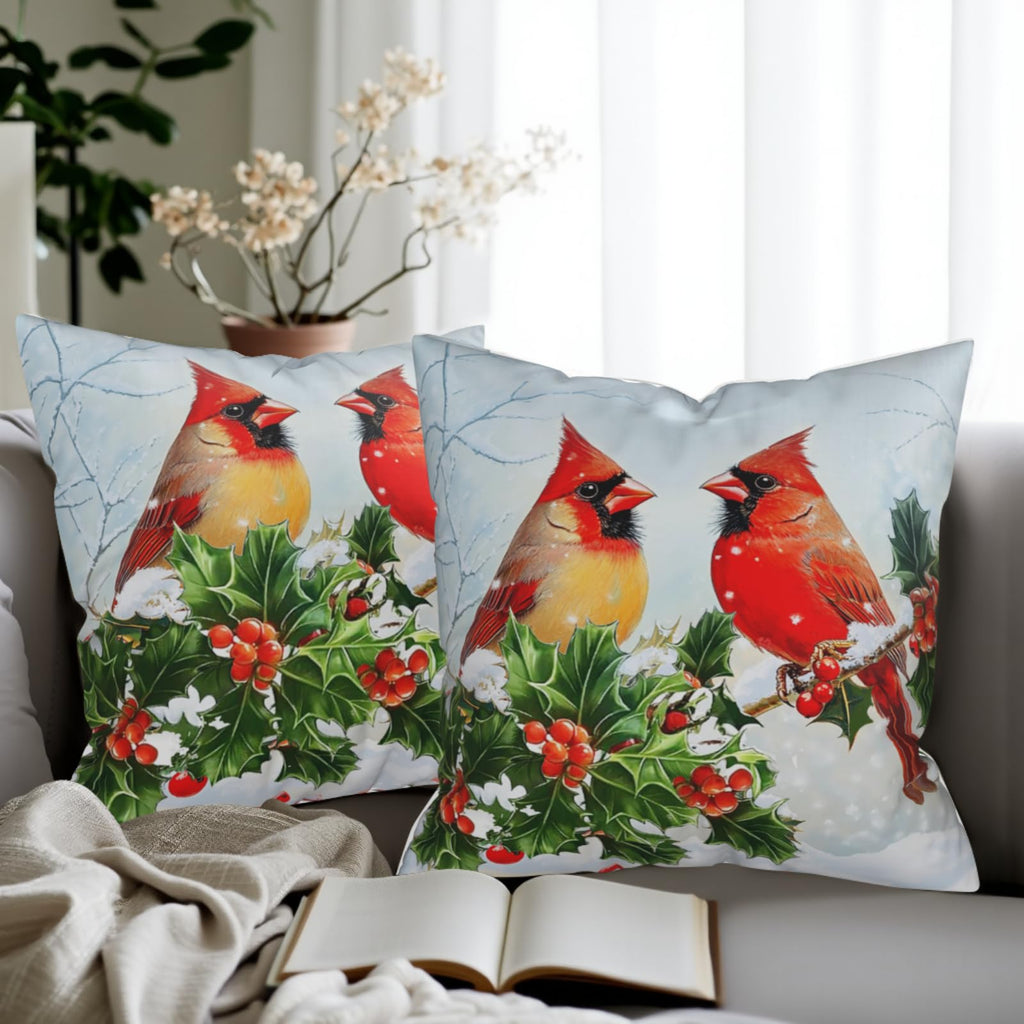 Cardinal Birds Pillow Covers Winter Throw Pillow Covers 20x20 Set of 2 Red Birds Holly Berry Pillow Case Christmas