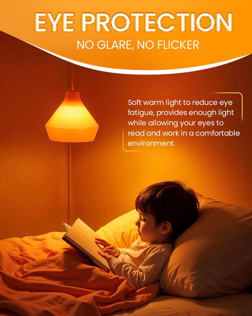 Amber Light Bulbs 2000K, A19 9W E26 LED Yellow Soft Warm Sleep Light Bulb Blue Light Blocking (60 Watt Equivalent)