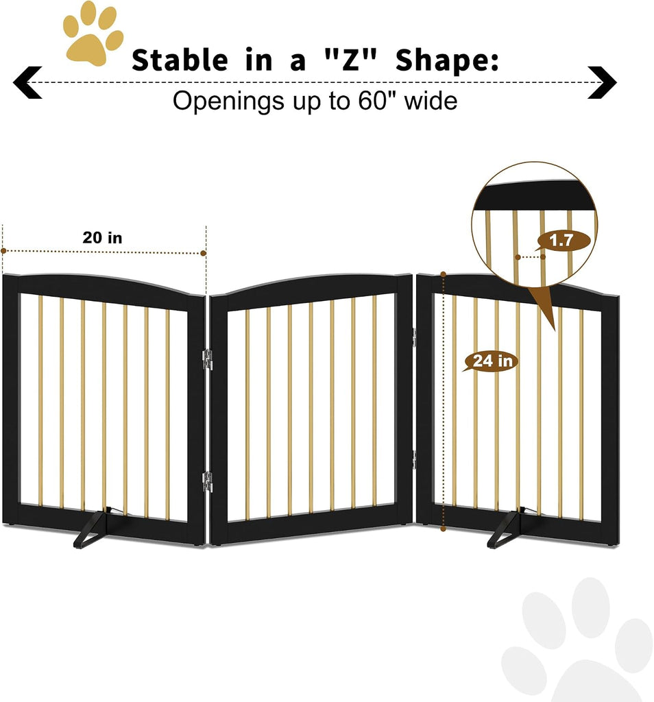 Freestanding Pet Gate for Dogs, Foldable Wooden Dog Gate, Indoor Dog Gate for Doorways, Stairs, Step Over Pet Puppy