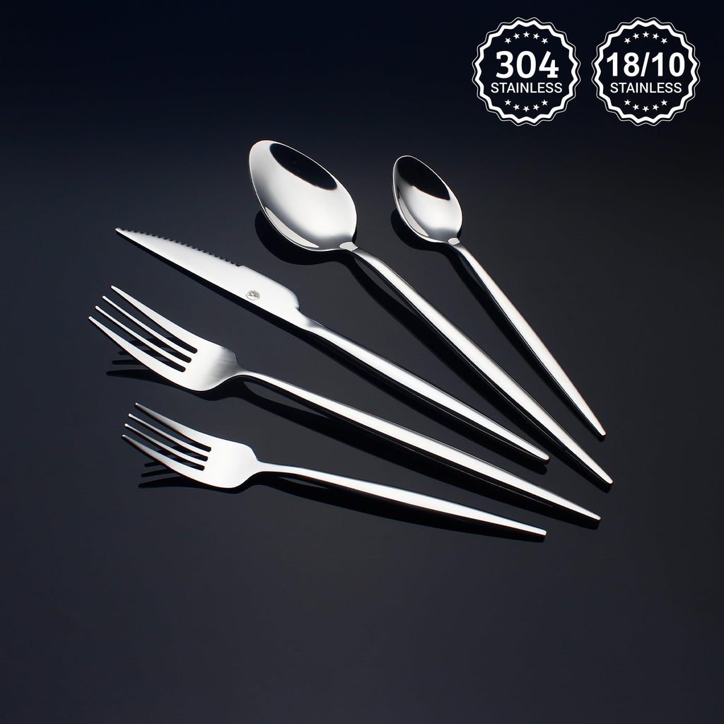 20 Piece Luxury Silverware Set for 4 Mirror-Polished 18/10 Stainless Steel Heavy Flatware Set Modern Cutlery Set