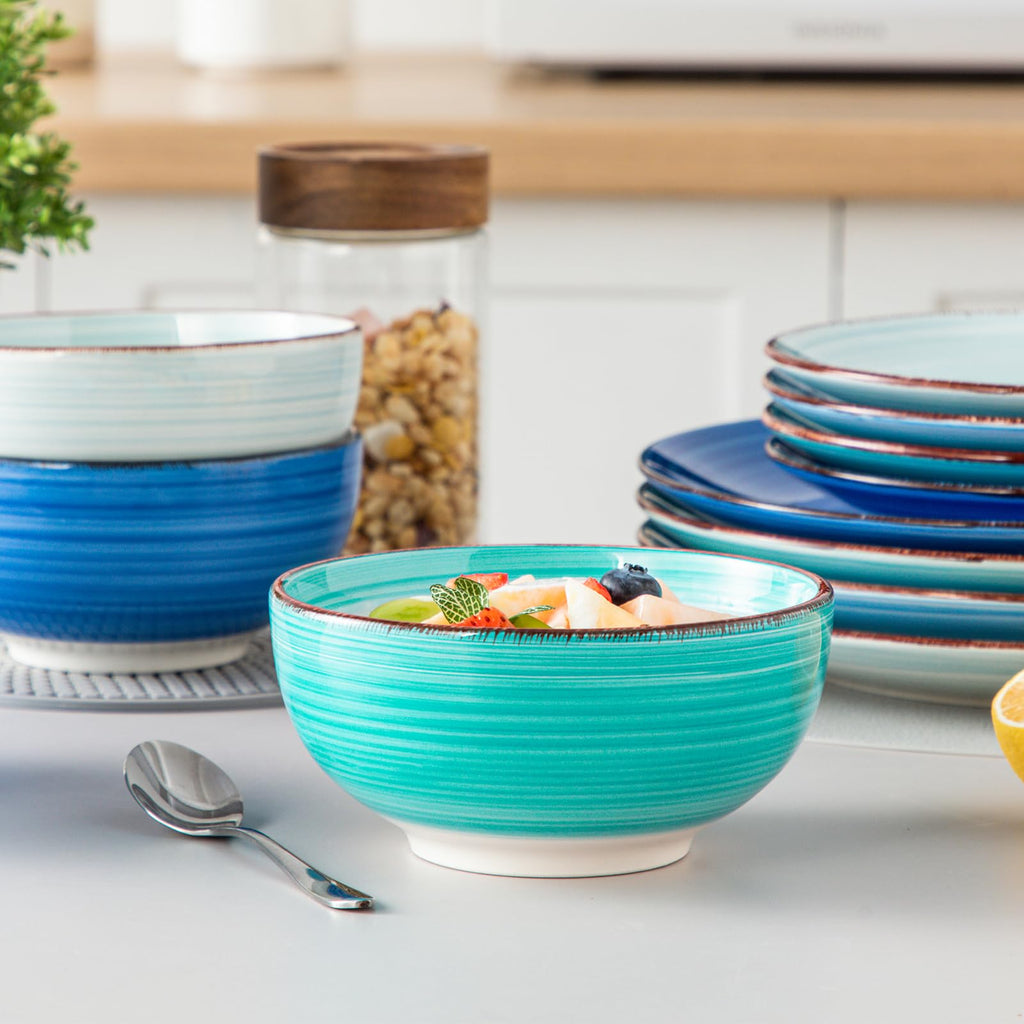 Bonita Dinnerware Sets 12 Pieces for 4, Ceramic Dishes Set Blue
