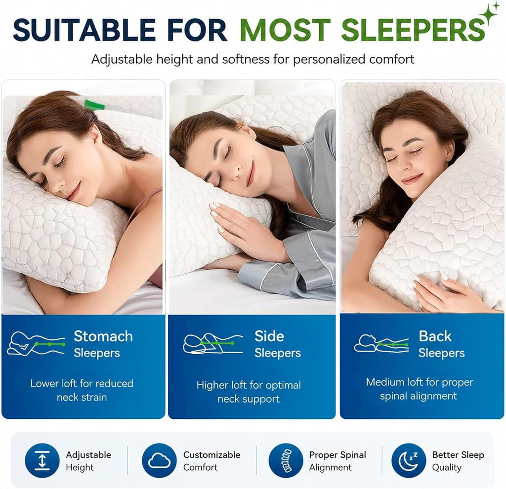 Cooling Pillow King Size 1 Pack, Adjustable Bed Pillows for Sleeping, Luxury Shredded Memory Foam Pillows, Soft Yet