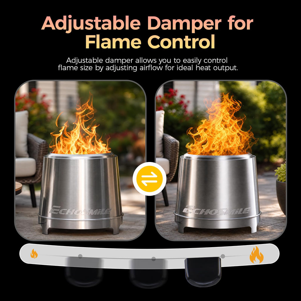 Smokeless Fire Pit 18'', Adjustable Stainless Steel Firepit