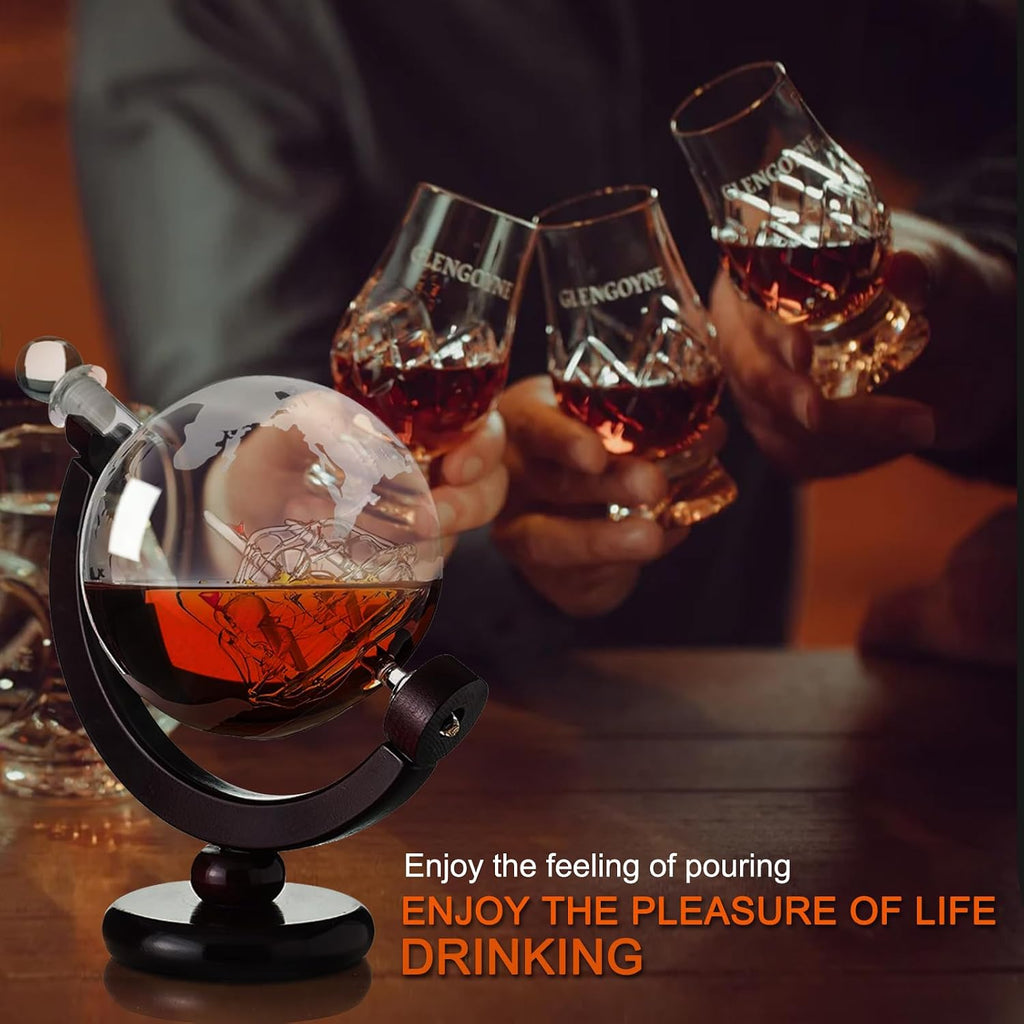 Whiskey Globe Decanter 28 Oz Gift for Dad, Men's Whiskey and Wine Shaker Global Shaker Unique Gift for Husband, Boss