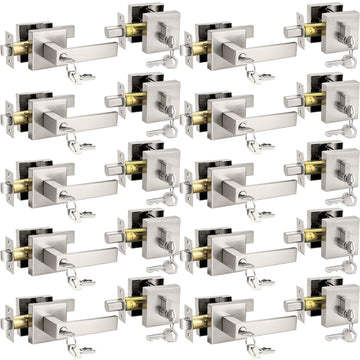 Square Keyed Entry Levers and Single Cylinder Deadbolts Combo Pack, Satin Nickel Heavy Duty Entrance Locksets Bedroom