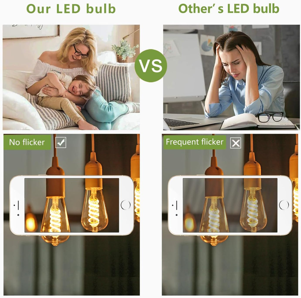 Dimmable ST19 LED Light Bulbs, Warm White 2700K, E26 Base, 6 Pack