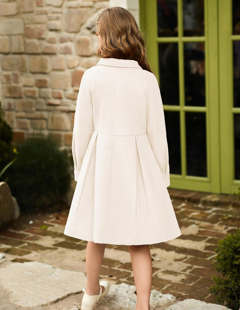 Girls Peacoat Dress Coat Wool Lapel Jacket Fall Winter Outfit