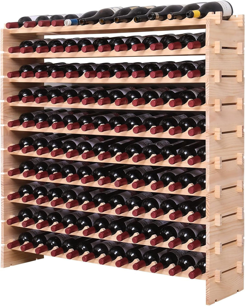 Wood Stackable Storage Modular Wine Rack Cabinet 120 Bottle freestanding Floor Wine Bottle Holder Display Shelves