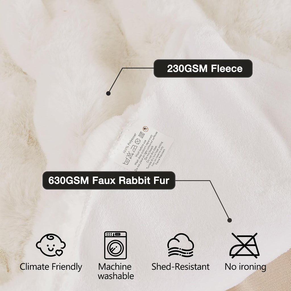 Light Beige Cozy Faux Fur Throw Blanket