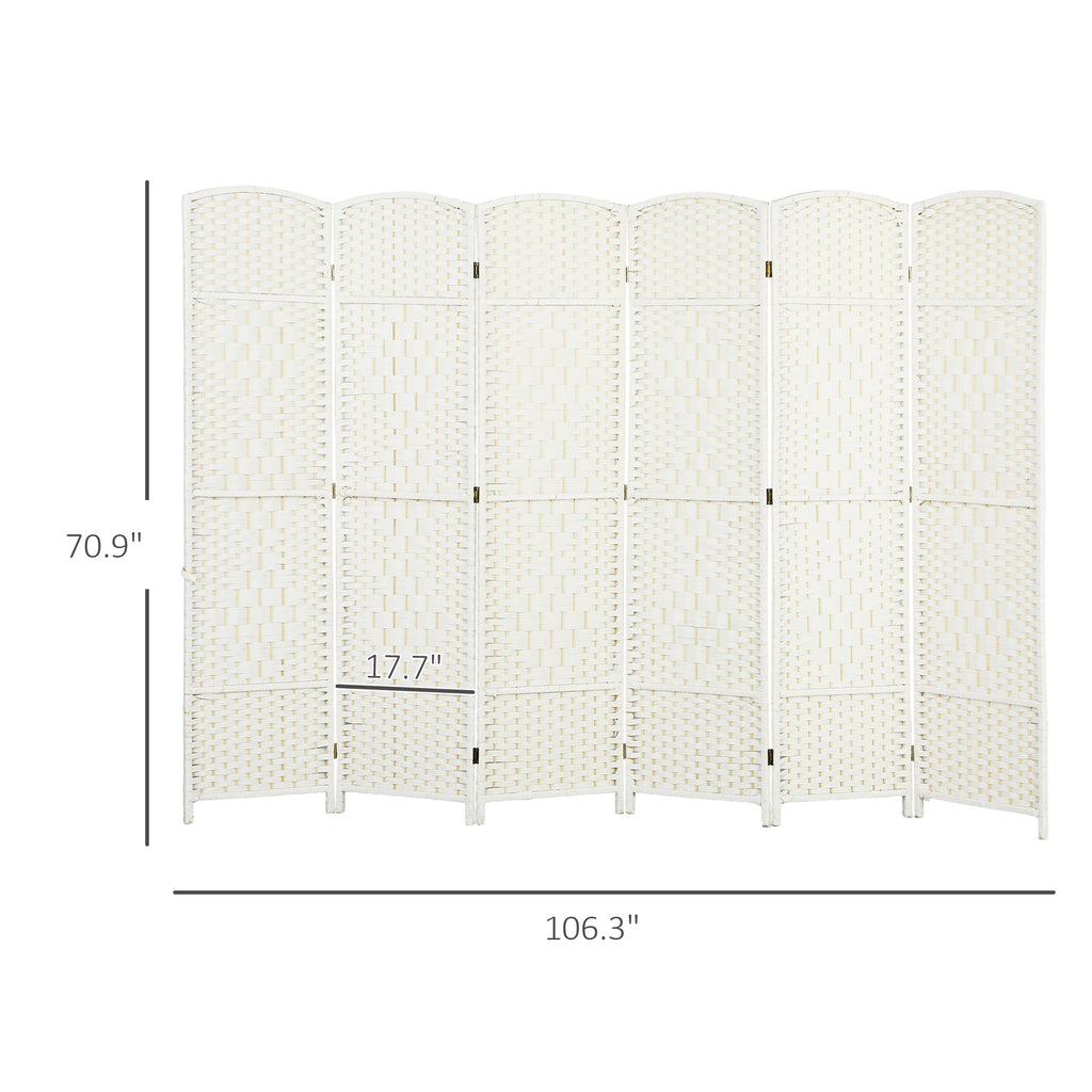 Room Divider Freestanding 6 Ft 6 Panel Folding Privacy Screen White