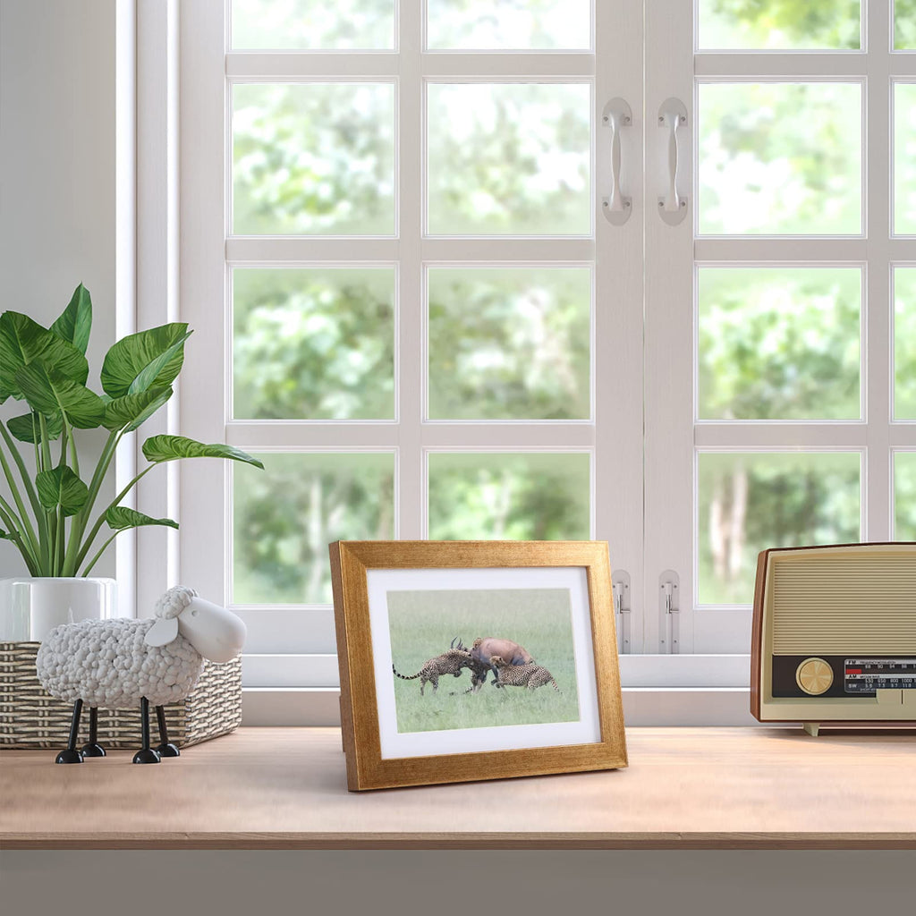 4x6 Picture Frame Set of 4 Antique Gold, 5x7 Matted to 4 x 6 Photo with Mat or 5 x 7 Without Mat for Wall or Tabletop