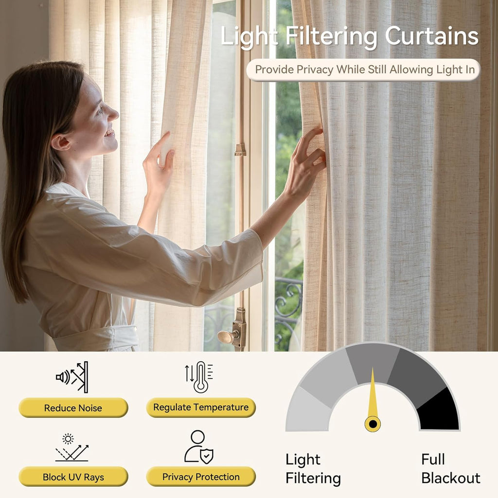 Liz Sheer Pinch Pleated Linen Curtains 102 Inches Long - Light Filtering Pleat Curtains, Window Curtains, Luxury