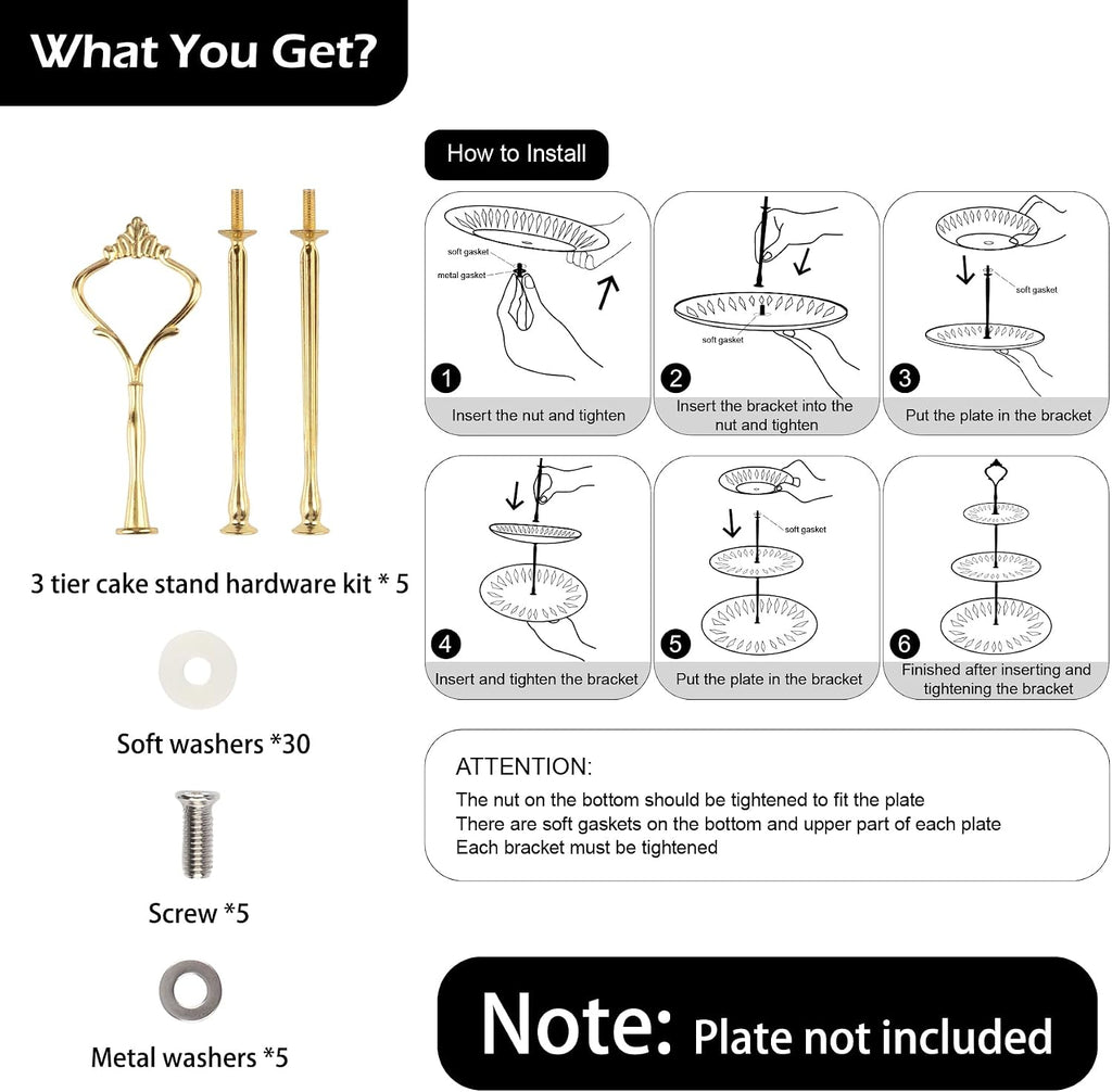 Tier Tiered Tray Hardware Kits Fruit Cake Plate Handle Fitting Hardware Rod Dessert Stand Holder Golden Crown 5 - Set of 5