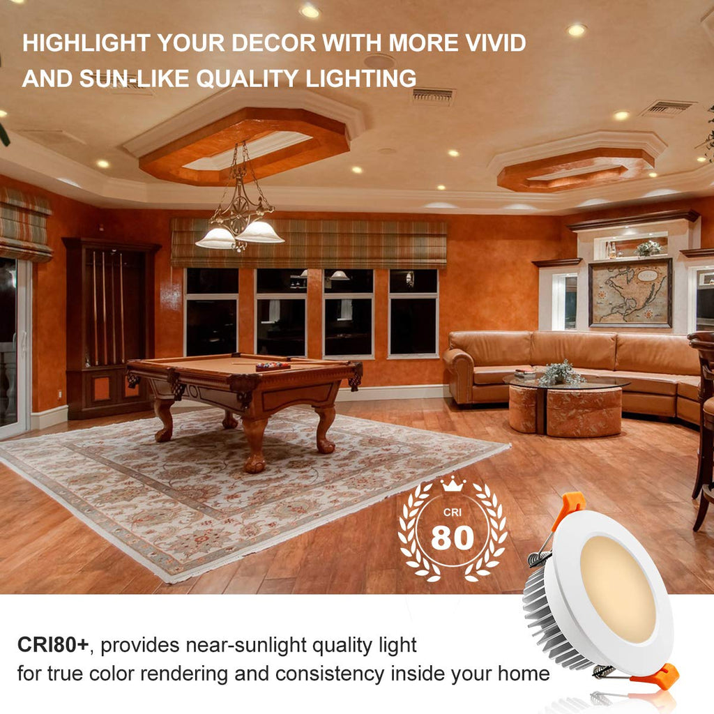 3.5 Inch LED Recessed Lighting, Dimmable Downlight 7W (55W Halogen Equivalent), CRI80, 3000K Warm White, Ceiling