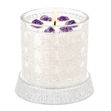 Lavender Scented Candles for Women - Crystals Candle with Amethyst, Crystal-Cut Glass Jar, Rotating Base, 7oz Clean