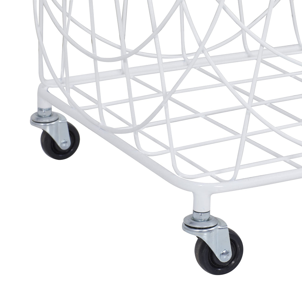 Metal Storage Cart Deep Set Mesh Rolling Laundry Basket, 17" x 17" x 24", White
