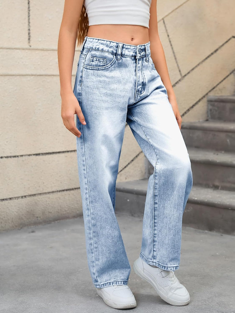 Girl's Baggy Jeans Wide Straight Leg Denim Pants Kids