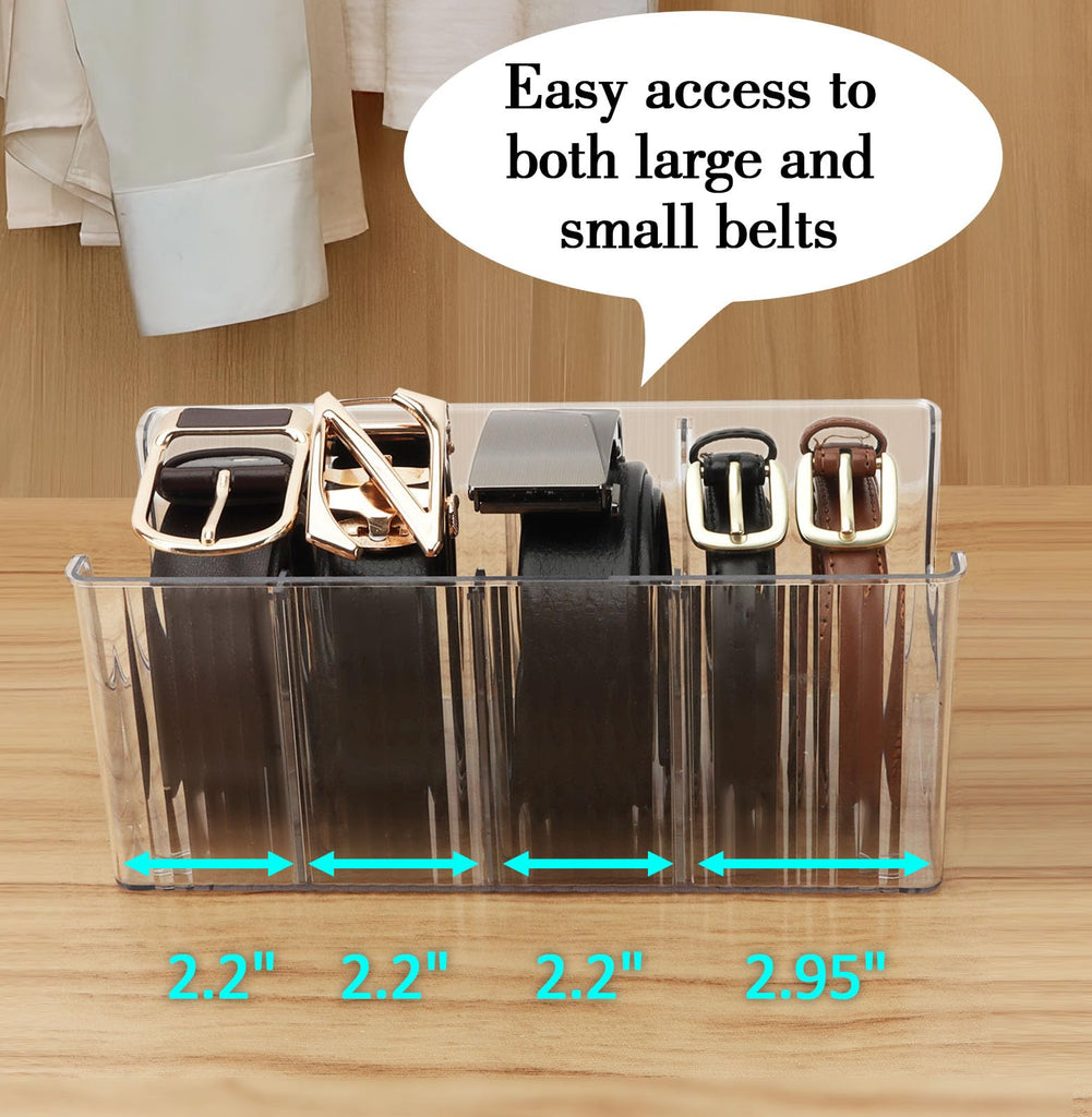 Acrylic Belt Organizer - 2 Pack with Adjustable 4 Compartments & Stackable Design, Clear Storage for Closet and
