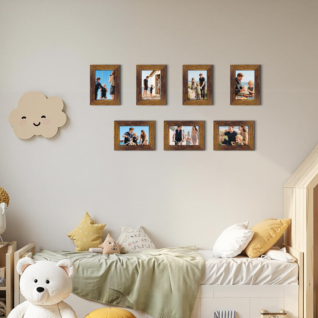 8x10 Picture Frame Rustic Brown Frames Fits 8 by 10 Inch Prints Wall Tabletop Display, 7 Pack