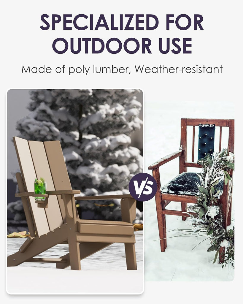 Folding Adirondack Chairs, All-Weather Resistant HDPE Patio Firepit Chairs, Sturdy Outside Chairs with Cup Holder
