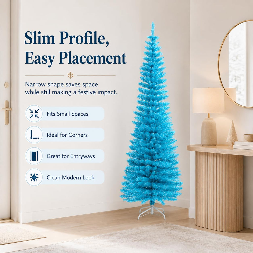 5FT Blue Unlit Artificial Pencil Christmas Tree for Small Spaces
