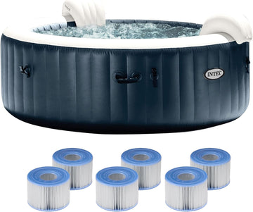 PureSpa Plus 6 Person Portable Inflatable Hot Tub Bubble Jet Spa with 6 Type S1 PureSpa Easy Set Pool Filter