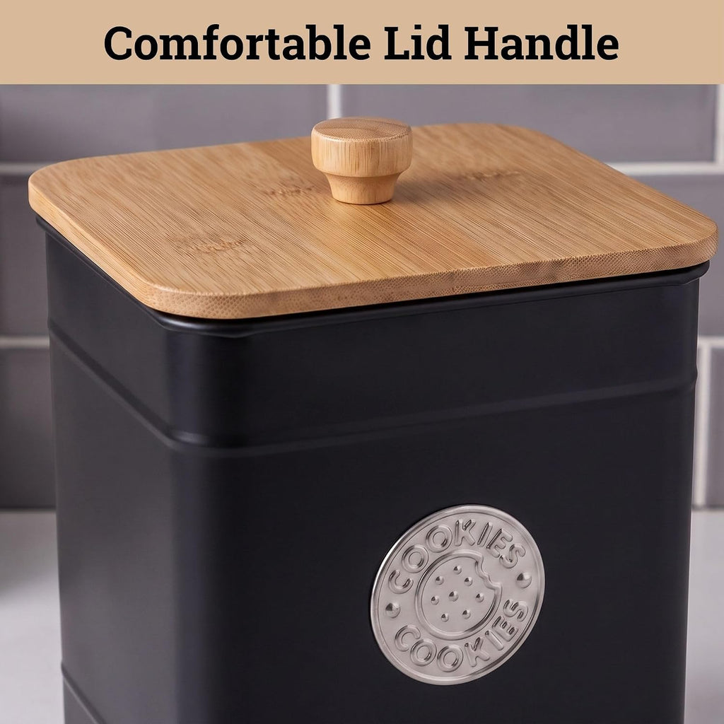 Cookie Jar with Airtight Bamboo Lid, 6"D x 8"H, 1 Gallon Iron Cookie Tin