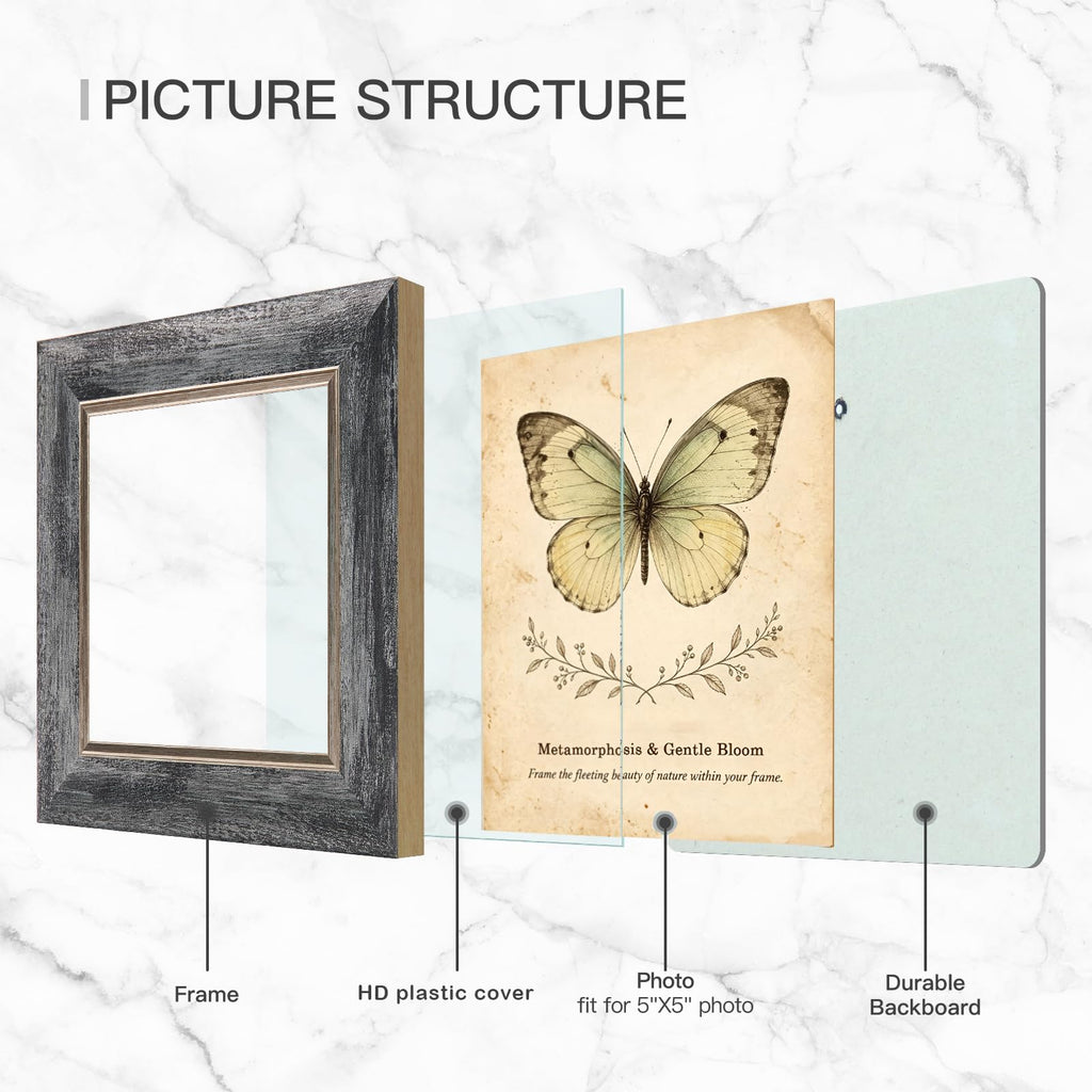 5x5 Picture Frames Set of 4, Rustic Retro Photo Frame(Multicolor)