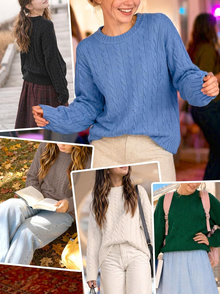 Girls Sweaters Fall Cable Knit Tops Teen Long Sleeve Winter Shirts